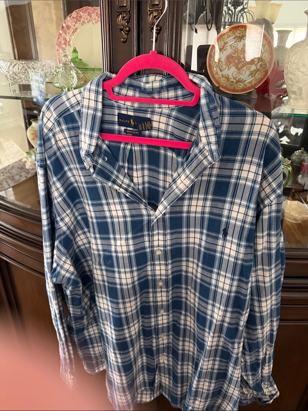 Ralph Lauren Navy and White Plaid Button-Down Shirt